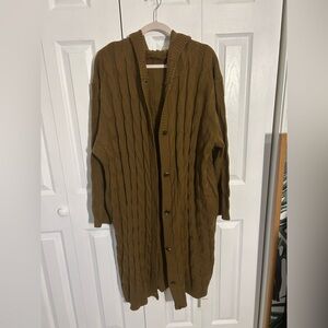 Plus Size Drop Shoulder Textured Button Front Cable Knit Hooded Cardigan Size 4x